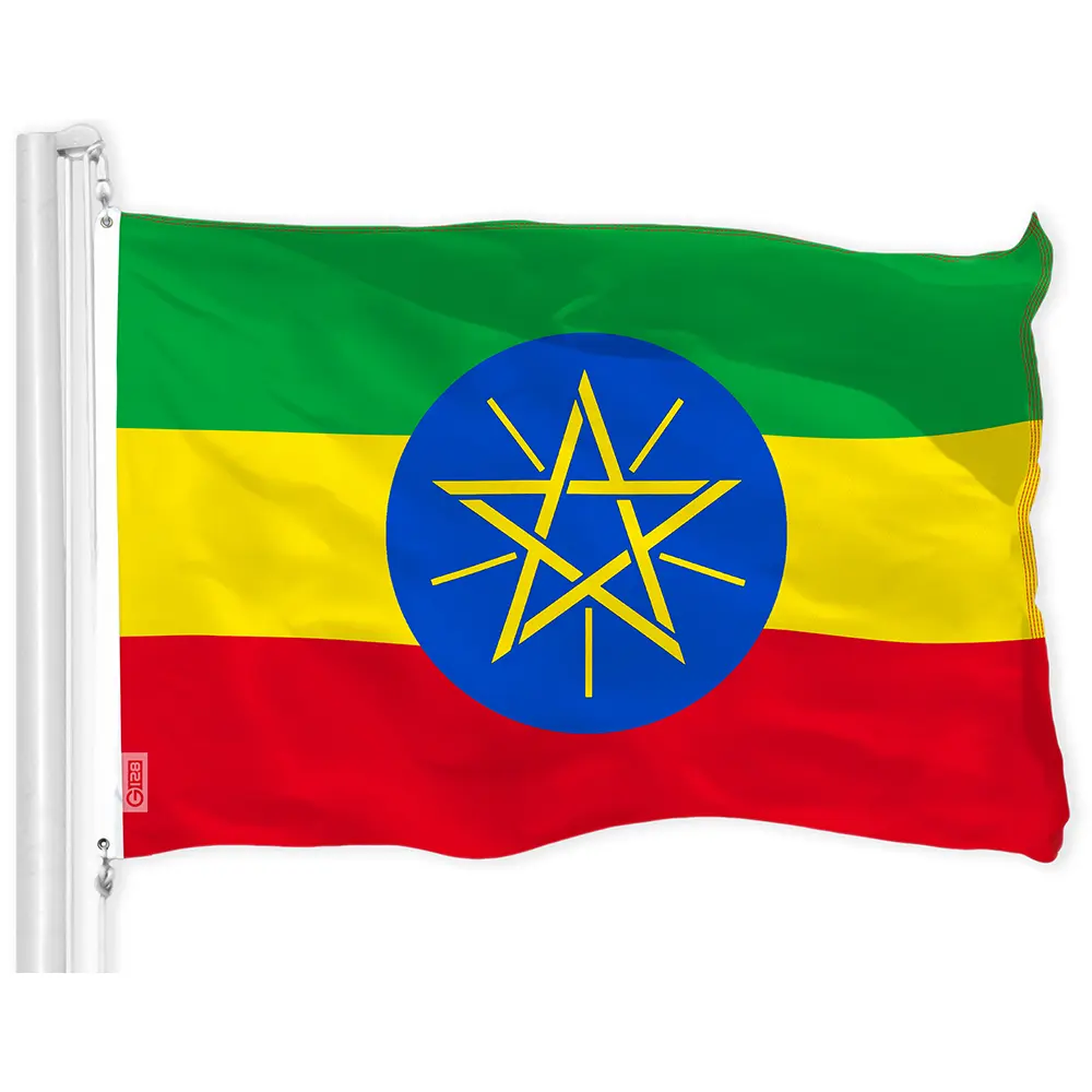 Ethiopia (Ethiopian) Flag | 3x5 feet | Printed 150D Indoor/Outdoor, Vibrant Colors, Brass Grommets, Quality Polyester, Much Thicker More Durable Than 100D 75D Polyester