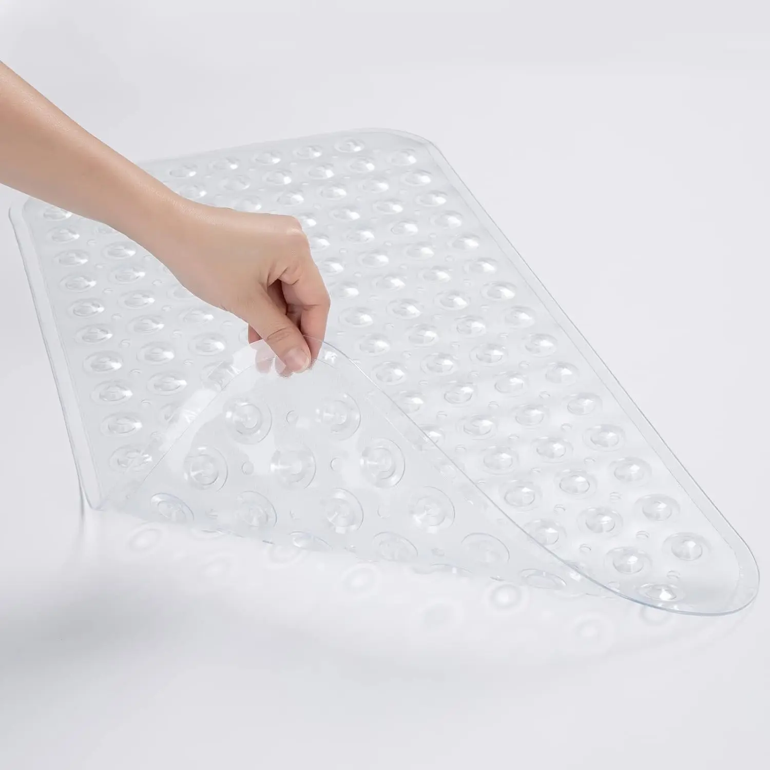1pc Massage Bathtub Mat, Medium Size 27.6 x 15 Inches Non-Slip Shower Mats with Suction Cups and Drain Holes, Machine Washable Bath Mat, Home Decor, Bathroom Supplies, Clear / Gray