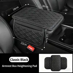 Car Armrest Cushion with Side Storage Bag, PU Leather Car Seat Pad with Storage Pocket, Automotive Interior Decoration Accessory