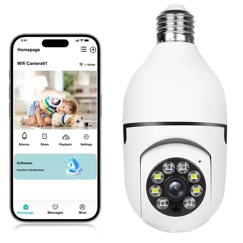 3MP Wi-Fi E27 Socket Light-Bulb Security Camera, 360° PTZ Pan-Tilt Mini Camera Security, AI Motion Sensor, Night Vision, 2-Way Audio, Plug-and-Play, Mobile App Remote Control, Cloud/Local Storage, Home Safety Monitor (Blends Into Decor)
