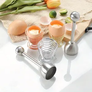2pcs set Stainless Steel Egg Opener, Shell Cutter & Hard Soft Egg Separator, Manual Elastic Egg Opener Kitchen Tool for Rice Eggs