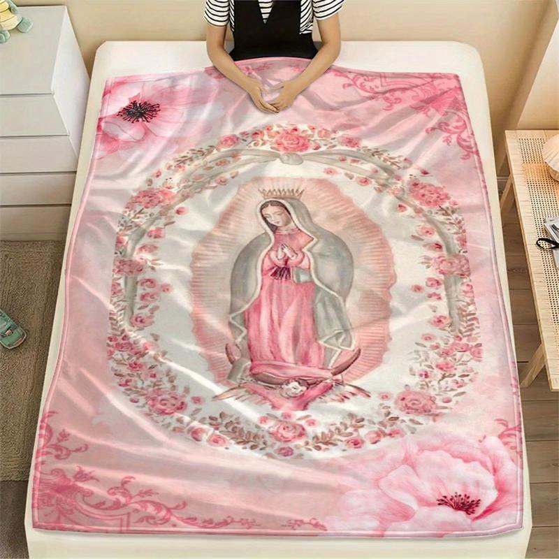 Virgin Mary Printed Flannel Blanket Soft Funny Throw Blanket Cozy Lightweight Plush Portable Cover Blanket For Sofa,Warm Gift For Birthday,Christmas,Multiple Blankets
