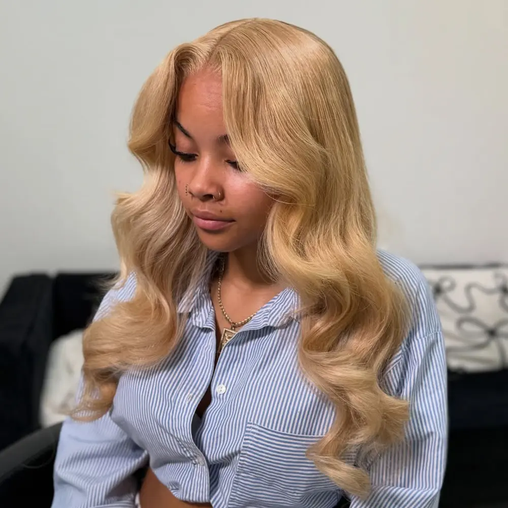 180% Density 13x4 Lace Frontal Wig Human Hair Honey Blonde Body Wave Wigs Brazilian Hair 27# Colored Lace Front Wigs For Women Pre Plucked with Natural Hairline