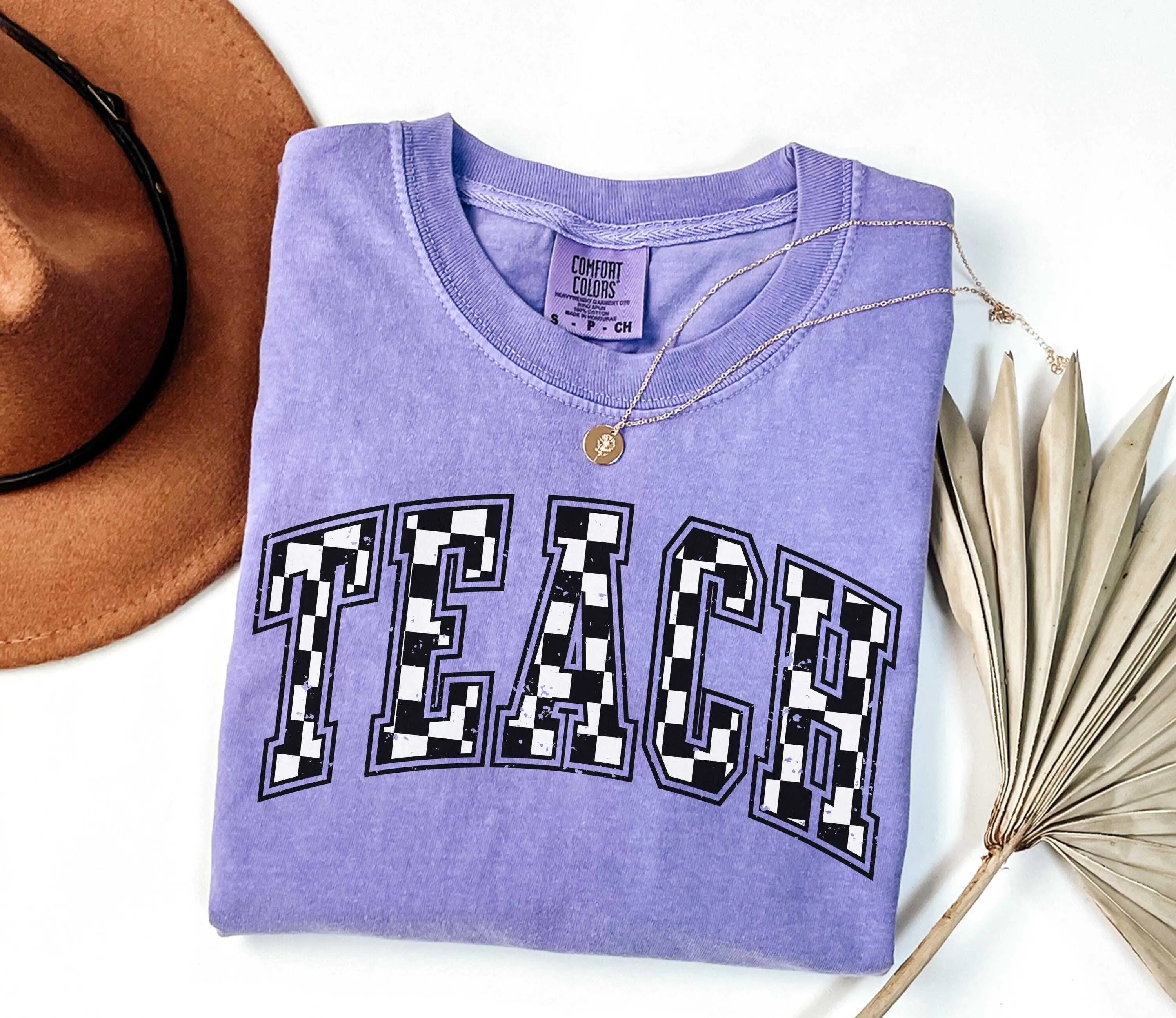 Comfort Colors Checkered Teacher Shirt Gift for Teacher, Retro Teach Tee, Teacher Appreciation, Teacher Graduation, Student Teacher Gift Cotton Fit Light