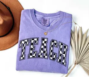 Comfort Colors Checkered Teacher Shirt Gift for Teacher, Retro Teach Tee, Teacher Appreciation, Teacher Graduation, Student Teacher Gift Cotton Fit Light