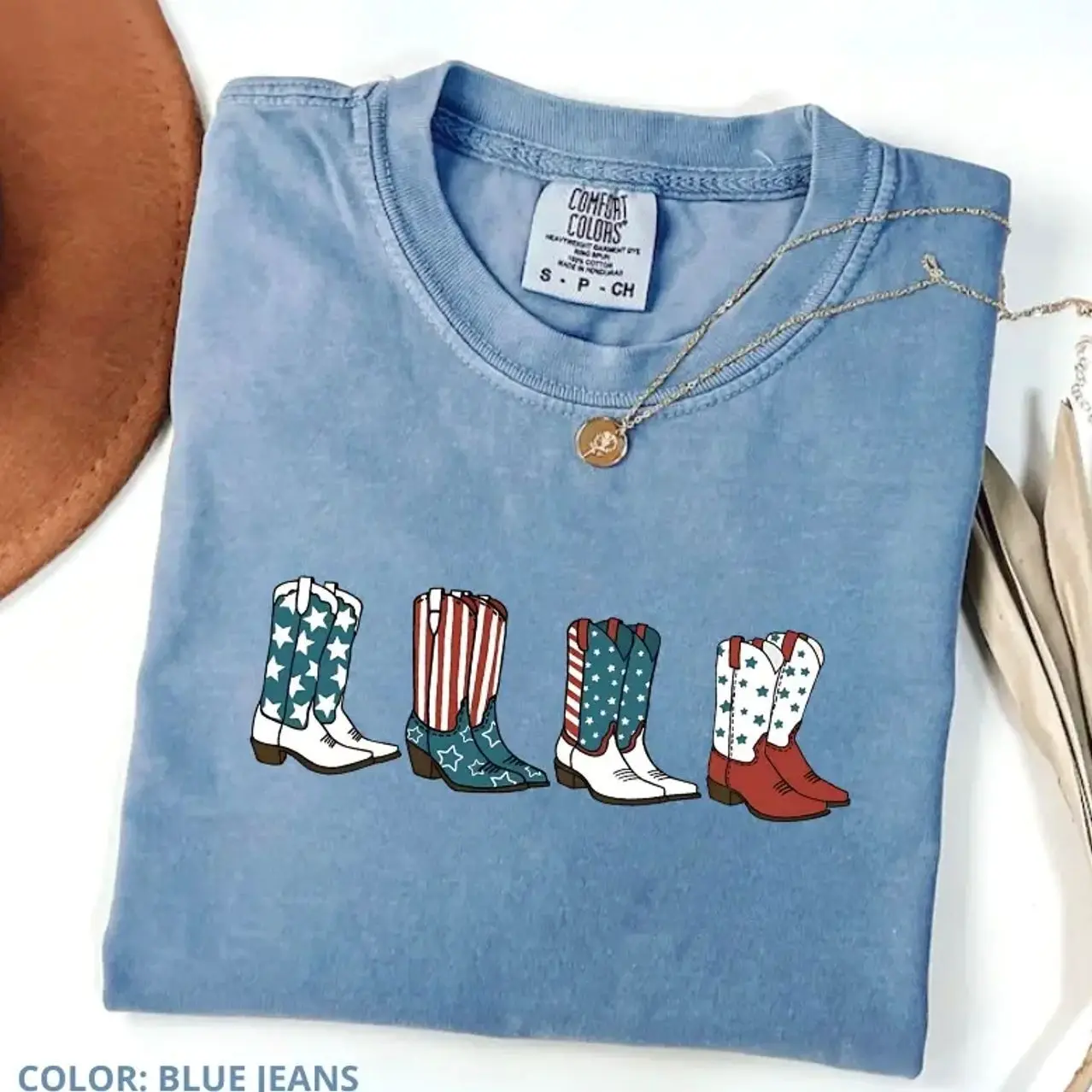 Comfort Colors 4th of July Shirt Cowgirl Boots Shirt, American Tee Fourth of July T-shirt, Comfort Colors Graphic Tee, Casual Outfit, Vintage Wash Shirt, Oversized Women’s Outfit, Apr 5