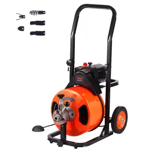 VEVOR Drain Cleaner Machine 100 FTx 1/2 Inch, Auto Feed Sewer Snake Auger on Wheels, Portable Drain Cleaning Machine with 4 Cutters Air-activated Foot Switch for 2 to 6 Pipes