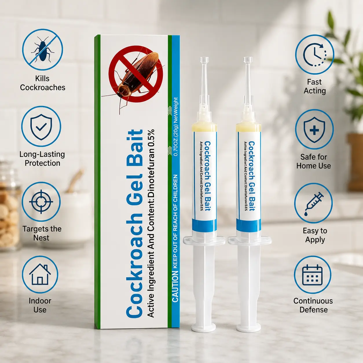 Advion Cockroach Bait Gel - 30g, 1 Syringe, 2 Tips for Indoor and Outdoor Pest Control