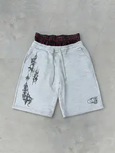 Y2K Decadent Style Print Shorts, Streetwear Alternative Aesthetic Drawstring Casual Shorts, Gothic Punk Skate Music Festival, Casual Athletic Shorts