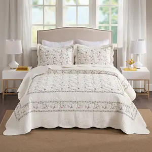 Hand-Embroidered Luxury | 3Pcs Delicate Floral Quilt Set, 100% Premium Cotton