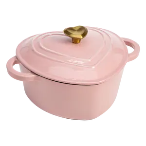 Paris Hilton Enameled Cast Iron Dutch Oven Heart-Shaped Pot with Lid Dual Handles Oven Safe to 500°F 2-Quart Cookware Kitchen Smooth Pink - Pan