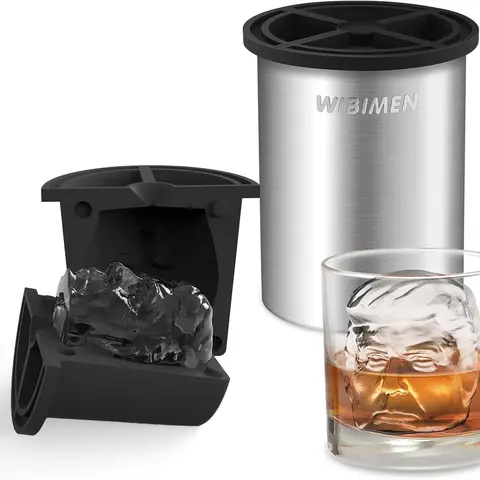 WIBIMEN Stylish Stainless Steel Ice Mold Set - Ergonomic Large Kitchen Ice Maker with Silicone Insert, Sturdy Reusable, Smooth Varied-Size Options in 1,2,4&6 Packs for Cocktail Enthusiasts