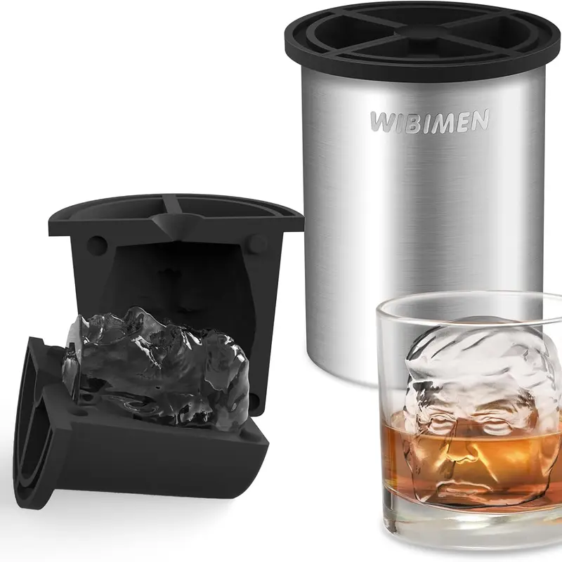 WIBIMEN Stylish Stainless Steel Ice Mold Set - Ergonomic Large Kitchen Ice Maker with Silicone Insert, Sturdy Reusable, Smooth Varied-Size Options in 1,2,4&6 Packs for Cocktail Enthusiasts
