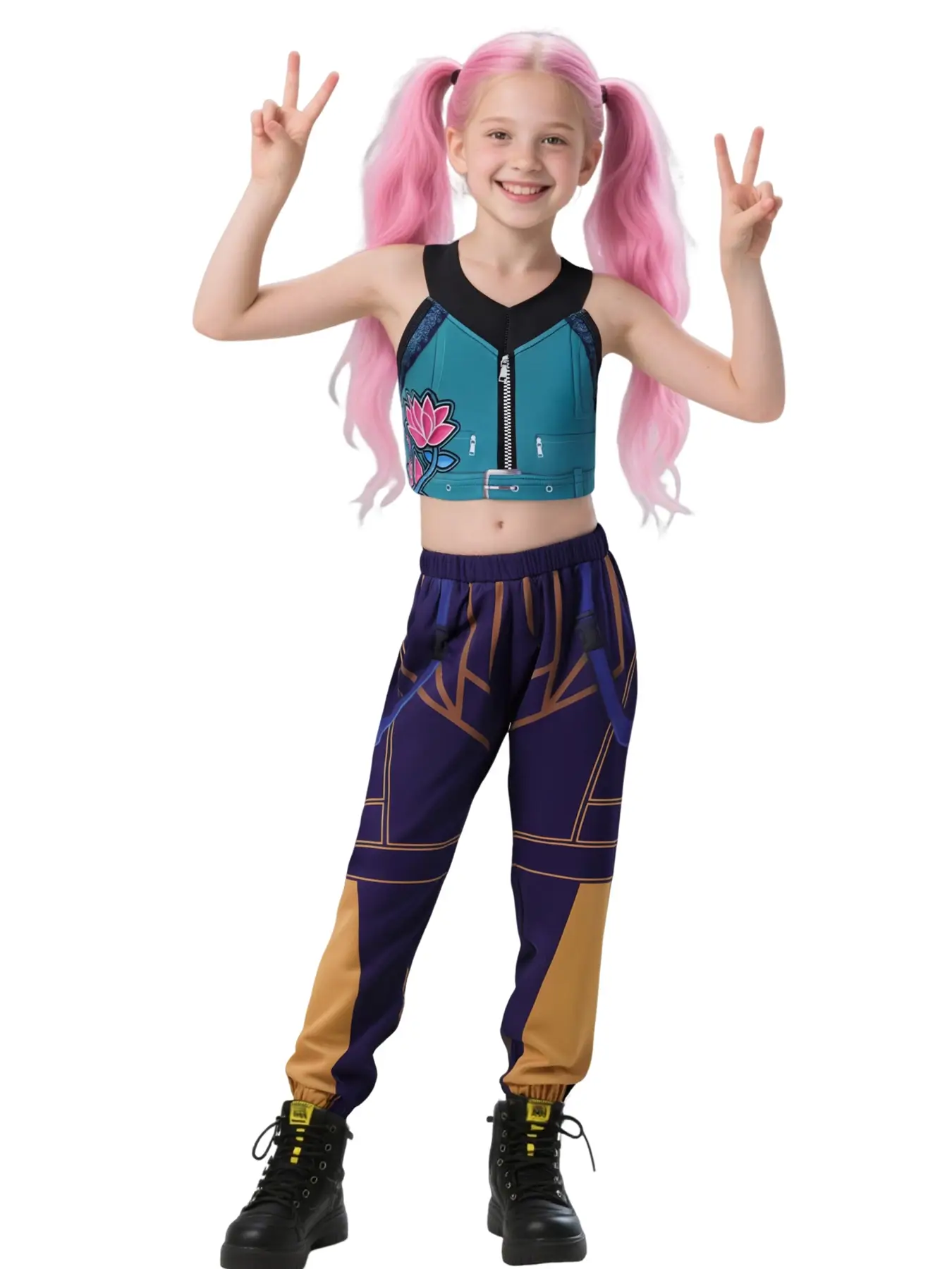K-Pop Cool Girls' Crop Top & Pants Costume Set, Halloween Zoey Devil Role Play, Trendy Teenage Girl Cosplay Clothes