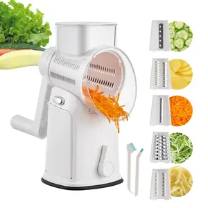 5-in-1 Rotary Cheese Grater & Vegetable Chopper with Suction Base, 10 Stainless Blades & Safety Handle - for Cheese, Vegetables, Fruits & Shredding Chicken
