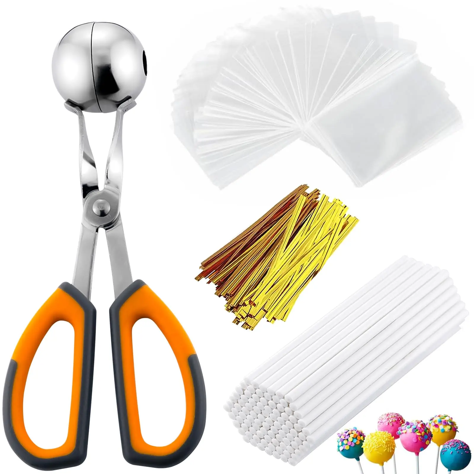 Cake Pop Kit, 100 3.93 inch Cake Pop Sticks, 100 Cake Pop Bags, 100 Twist Ties, 1 Cake Pop Mold Roller, Cake Pop Maker for Cake pops, Lollipop, Candies, Chocolates and Cookies