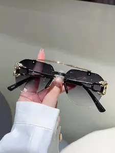 New Frameless Square Fashion Sunglasses, Leopard Head Surround Lens Design, Unique High-End Style Eyewear, Trendy Glasses for Men and Women