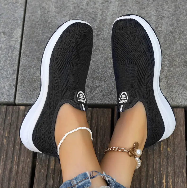 Women's Walking Shoes, Breathable Flyknit Mesh Slip-On Flats with a Soft Sole, Lightweight Wide Width Comfort for Daily Wear, Footwear