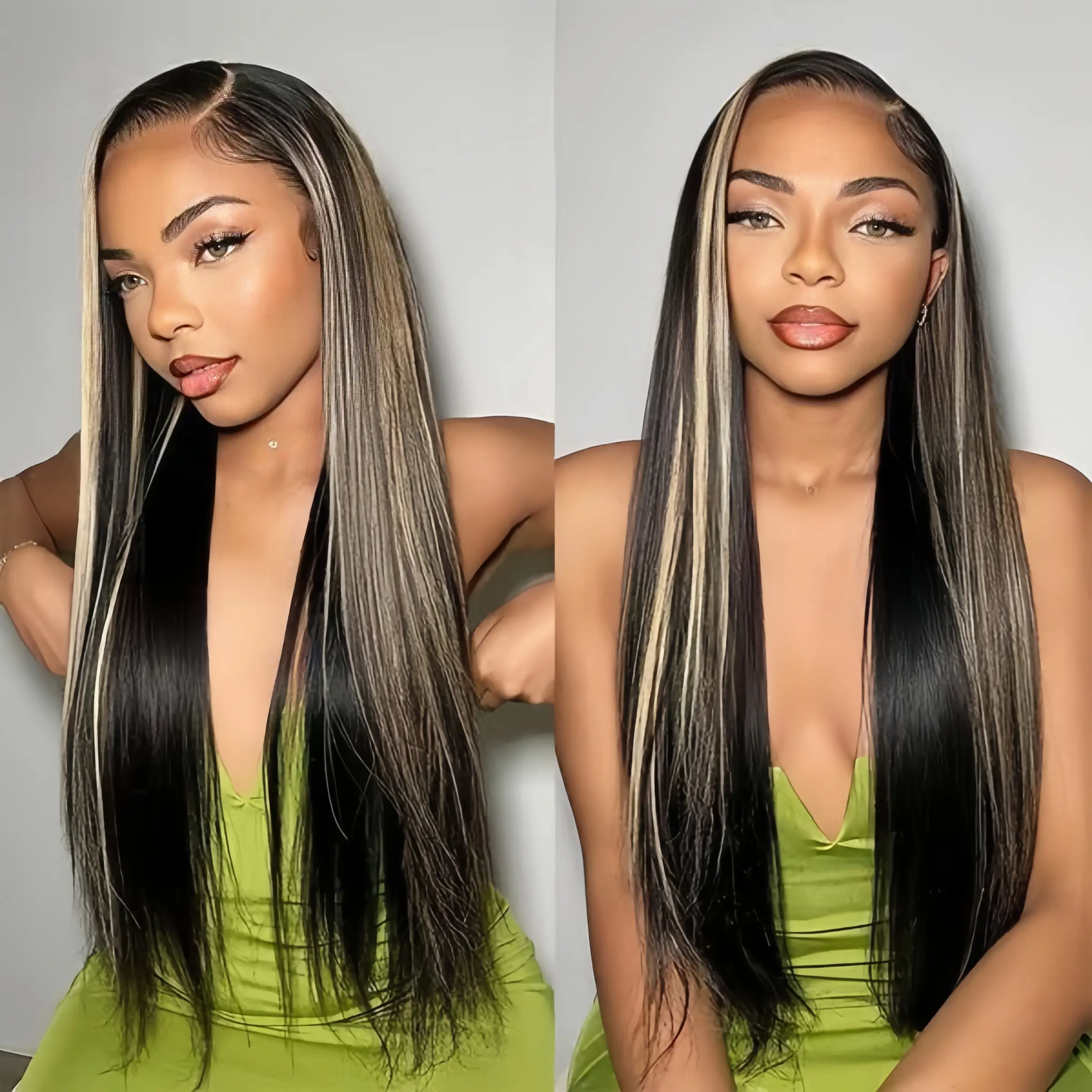 RECOOL Hair Balayage Highlight Lace Front Wig, Silky Straight or Body Wave Human Hair with 6x5 HD Transparent Lace Closure, 200% Density Glueless Wig for Women Beginners