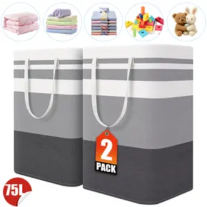 Large Laundry Baskets, Waterproof, Freestanding Laundry Hampers, Collapsible Clothes Hamper with Reinforced Handles in Laundry Room, College Dorm, Bathroom, Bedroom 75L