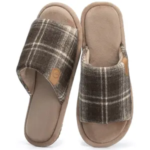 Men's Slippers Open Toe Mens Slippers, Cozy Soft Indoor Outdoor House Slipper for Men with Memory Foam