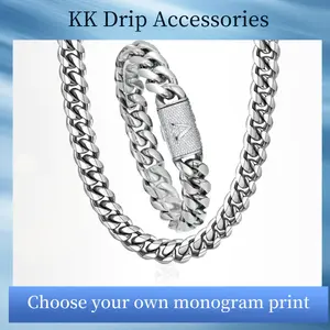 Chunky Miami Cuban Chain Letters I Stainless Steel Men's Hip Hop Necklace for Party & Daily Wear, Punk Rap Jewelry Gift 14mm 16/22/24/26/28/30in