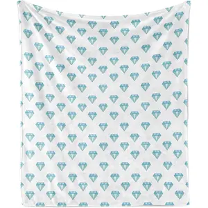 Turquoise Blue Throw Blanket, Pattern of Diamond Motif with Geometric Elements, Flannel Accent Piece Soft Couch Cover for Adults, Turquoise Pale Blue, 280g fabric weight single-sided printing,Provides comfortable temperature