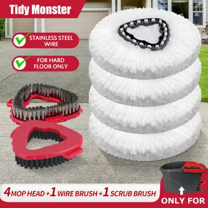 Mop Heads Refill For O-Cedar EasyWring Microfiber Mop Refills 1 Tank System Spin Mop Head Set & Stainless Steel Wire Scrub Brush Refill For o-cedar