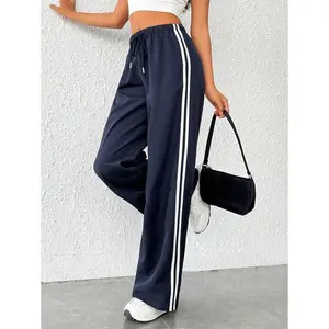 StripedSideDrawstringWaistWideLegPants