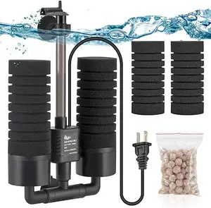 AQQA Aquarium Electric Power Sponge Filter,3W/5W Silence Submersible Foam Filter,Sponges Bio Ceramic Media Balls Double Filter for Saltwater Freshwater Fish Tank (S)