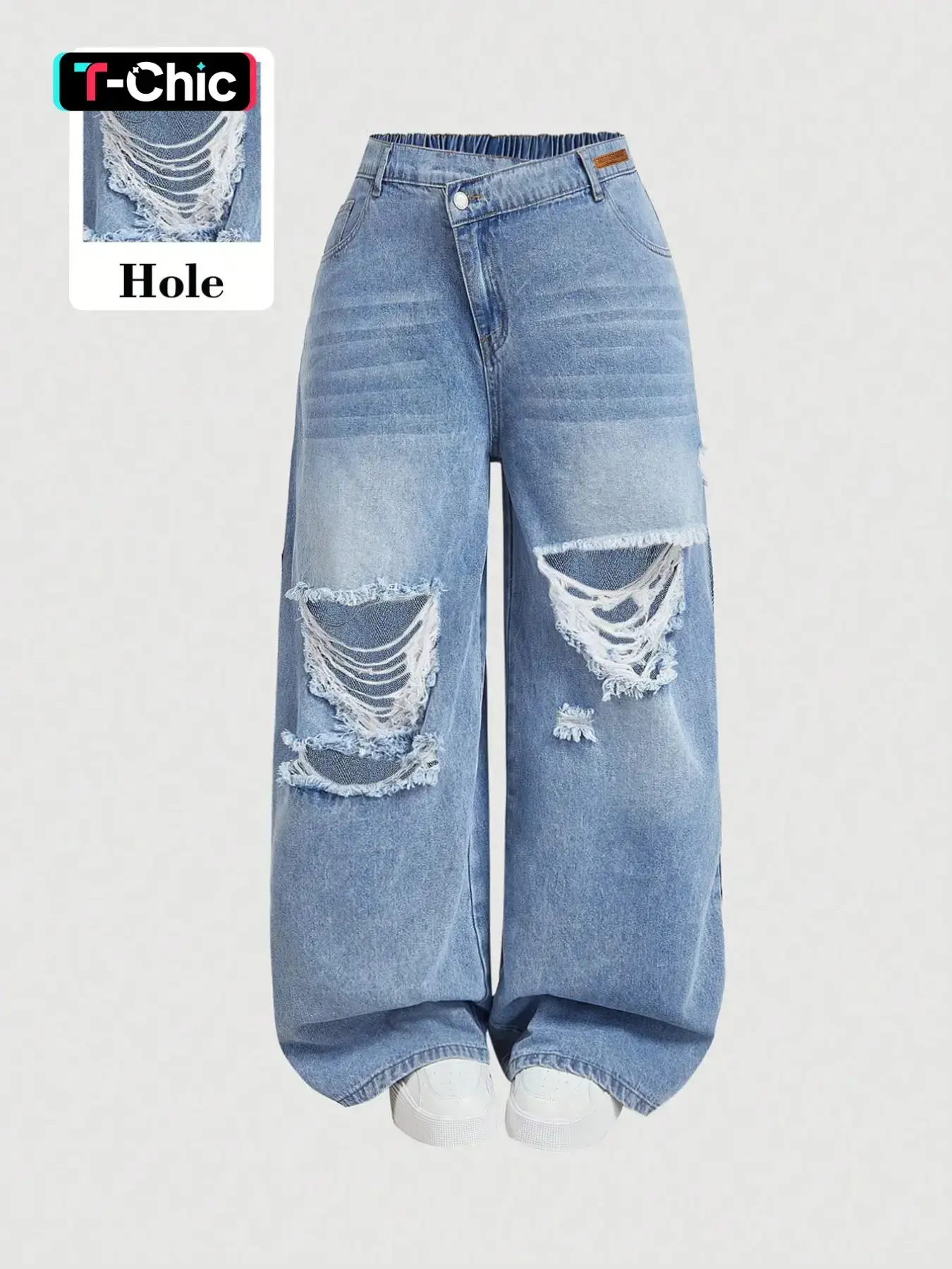 Women's Plaid Fitted Long Denim Jean Trouser Pants, Elegant Plain Ripped Design, All-Season Wear, Trendy Casual Fashion, Perfect for Daily Womenswear