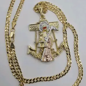 THE GRIM REAPER/ LA SANTA MUERTE ANCHOR with three colors pendant Cuban fashion necklace rope style  24"inches