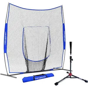 8x8 Practice Net Bundle with Travel Tee, Huge Baseball Softball Hitting Pitching Net, Hitting Drill Coaching Aid, Non-Tip Weighted Base