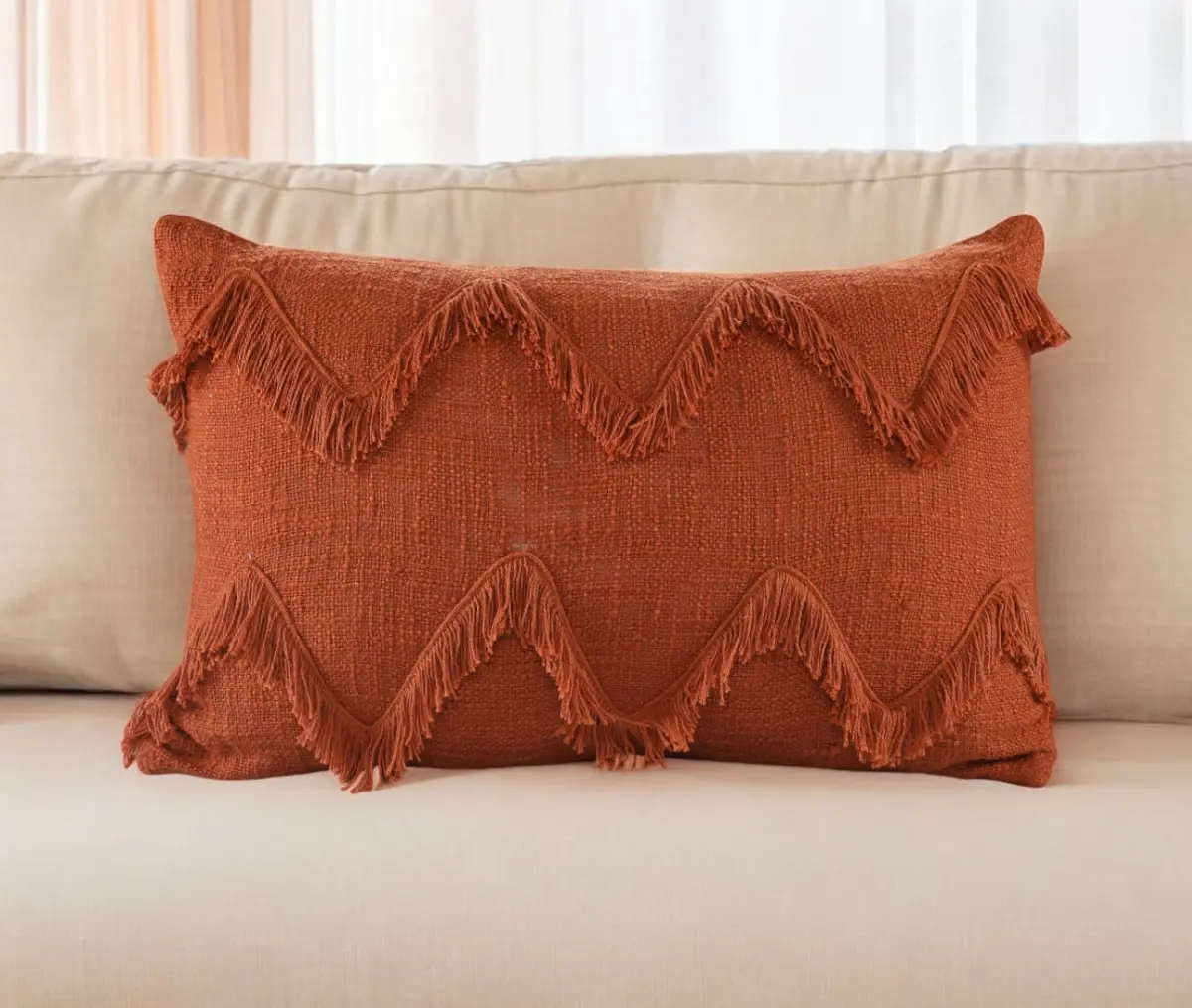 360 Stand Cinnamon Chevron Textured Cotton Lumbar Throw Pillow, 14x20 in, Home Decorative Accent for Casual Style Living Room, Lumbar Pillows