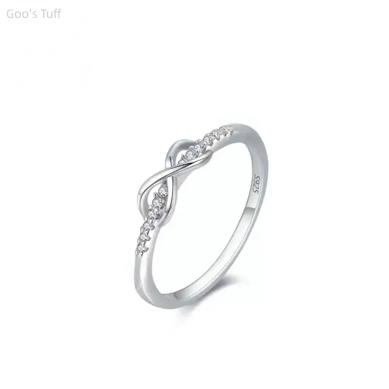 Ring Viral Dainty Minimalist Stackable Promise Jewelry S925 Sterling Silver Infinity Knot CZ Eternity Lucky 8 Band Womens Fashion Finger Accessory Hypoallergenic Sparkling Anti Tarnish Daily Wear Anniversary Birthday Gift
