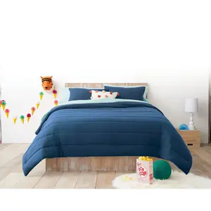 Full/Queen Channel Jersey Kids' Comforter Set Navy - Pillowfort: Quilted Bedding OEKO-TEX Certified 3-Piece Set