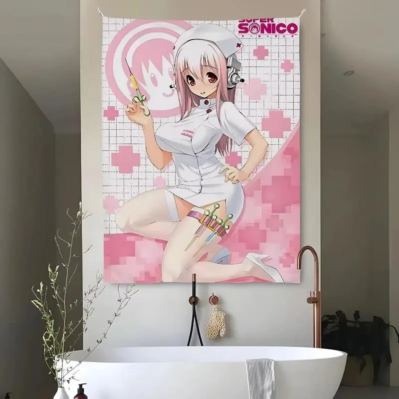VIKAMA Soft Art Tapestry, Pink Angel Nurse Anime Mural, Fabric Wall Hanging for Study, Bedroom, and Living Room Wall Decor