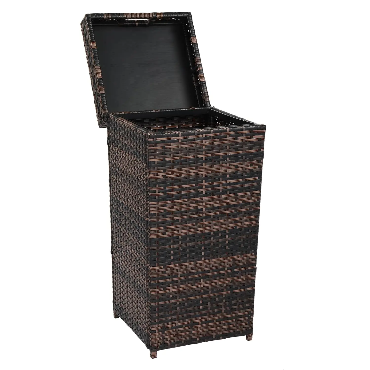 VINGLI Wicker Patio Trash Can, 27 Gallon Rattan Trash Can with Removable Lid, Outdoor Wicker Waste Basket, Wast Container