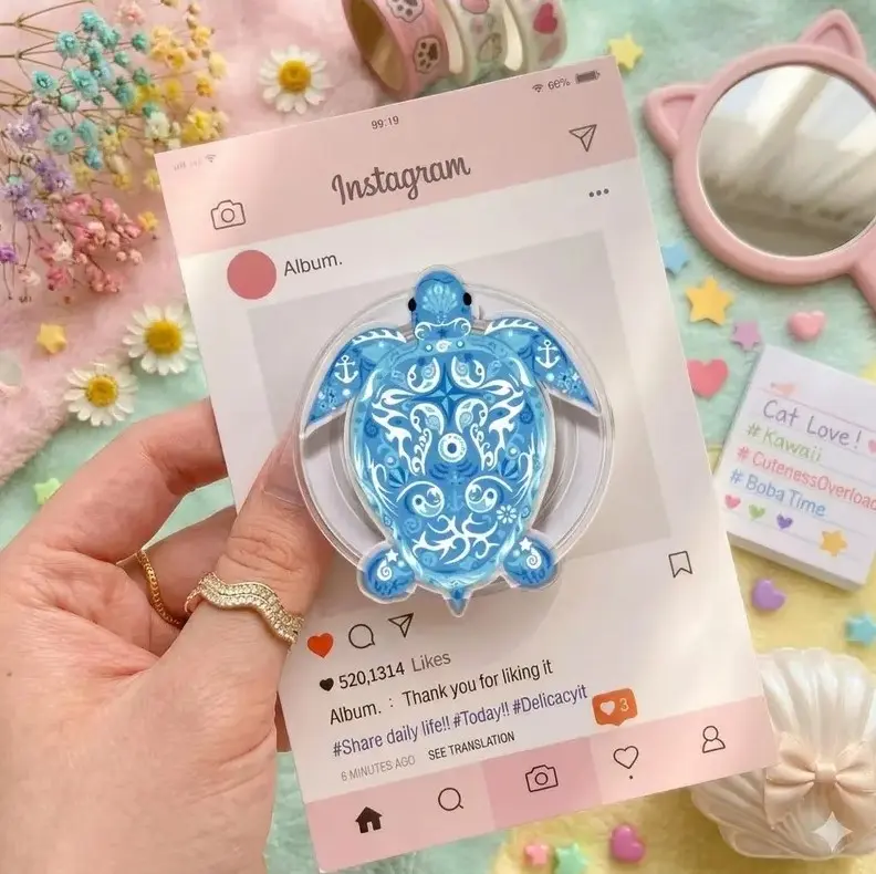Cute Sea Turtle Phone Grip Holder Blue Mandala Boho Ocean Expanding Stand Aesthetic Phone Accessories Gift for Her Turtle Lovers Women