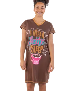LazyOne | Latte Sleep Women's V-neck Nightshirt - Nightgown, Funny V-Neck Sleep Shirt for Women, Novelty Pajama Shirts