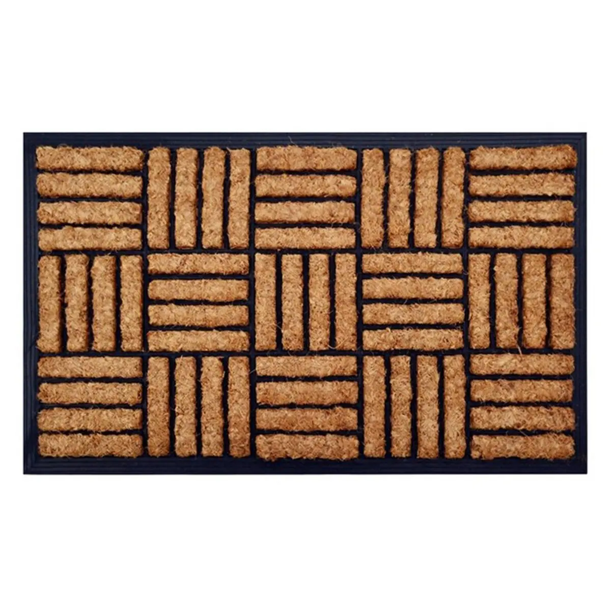 JMJ Molded Design Rubber & Coir Door Mat - Natural & Black, Indoor Entryway Home Use, 18in. x 30in.