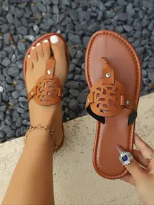 Women's Hollow-Out Cutout Flip-Flop Sandals, Breathable Summer Sandals, Summer New Flat Thong Slippers, Casual Versatile Beach Vacation Shoes