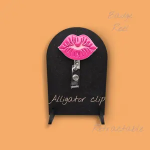 Lips 3D Print & Resin Badge Reel with Retractable Nylon Cord Swivel Alligator Clip Unique Texture and Contrast
