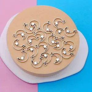 40pcs Antique Silvery Plated Moon Star Charms Pendants for Jewelry Making Bracelet DIY Craft Accessories