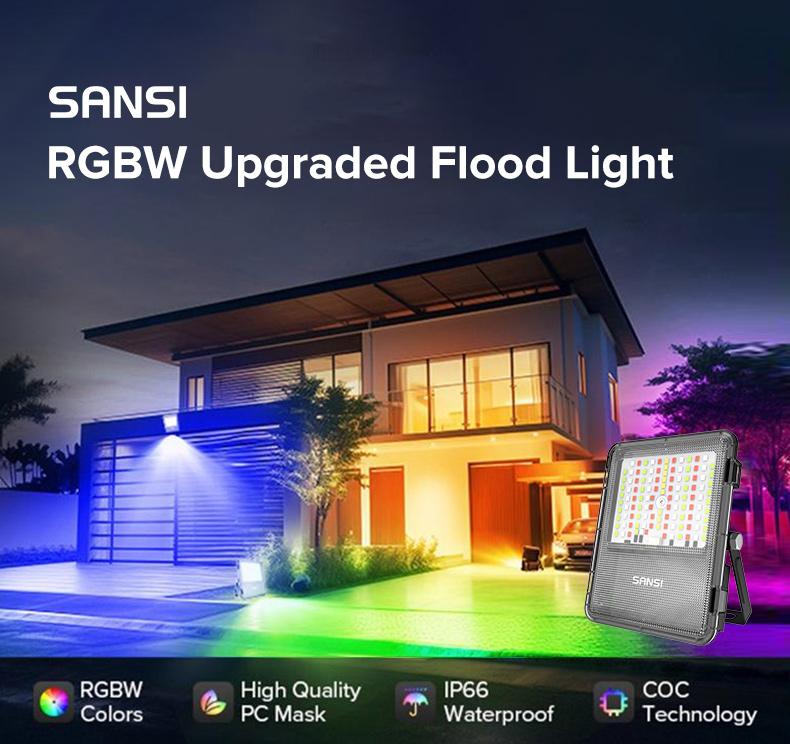 SANSI RGBW LED Outdoor Flood Lights 80W/120W/160W, Energy Efficient, Ideal for Pool Parties, Stage, & Landscape, IP66 Waterproof, 2-Pack, Perfect for Halloween , Halo Landscape Light, Outdoorfun Decorative
