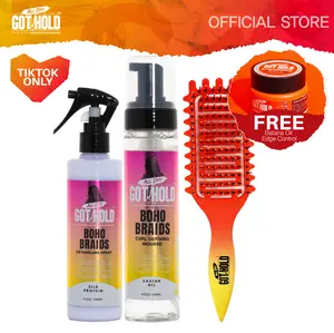 All Day Got Hold Boho Braids Curl Defining Brush Bundle for Detangling Frizz Control and Curl Definition with Mousse Spray and Free Edge Control 60ml