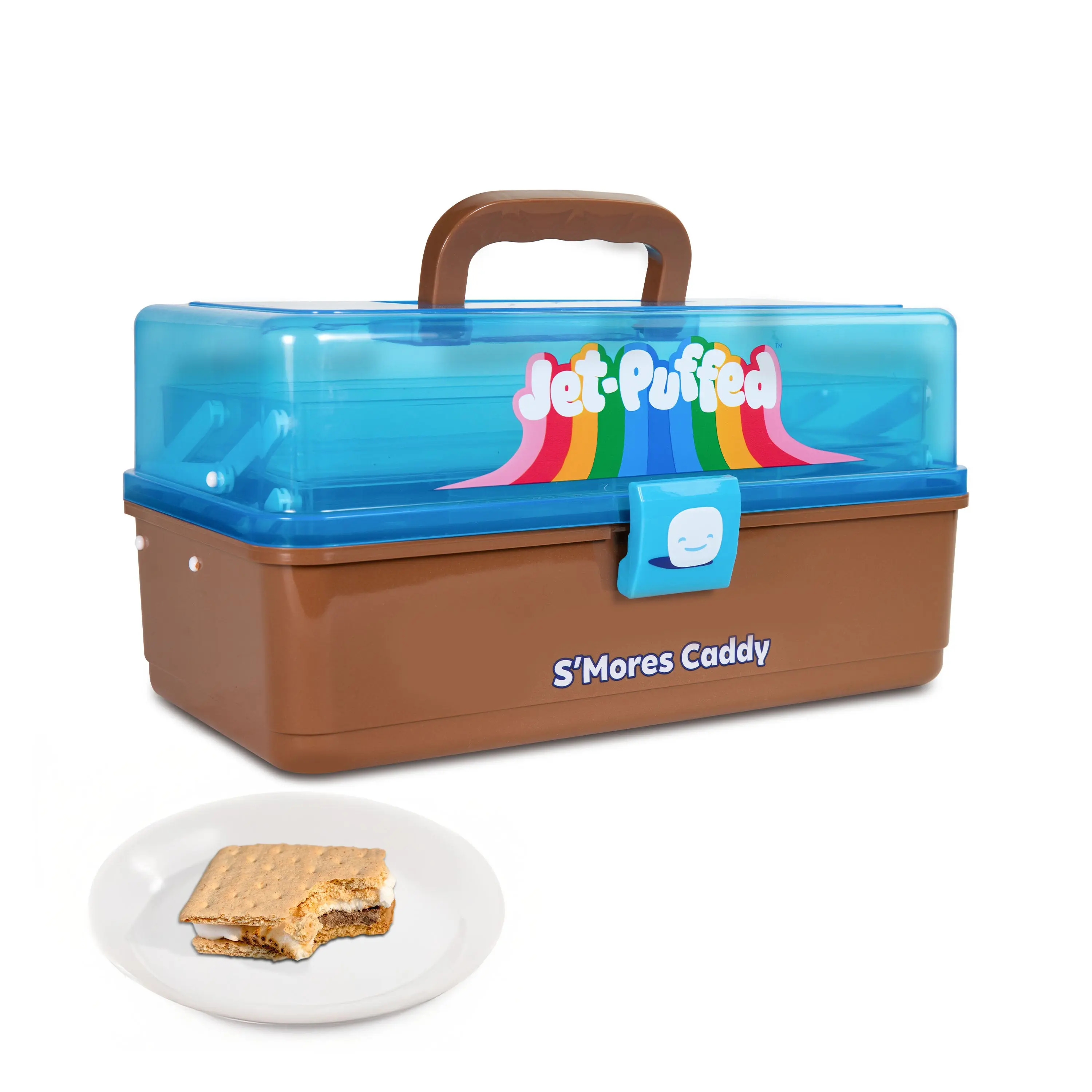 Jet-Puffed Lighted Plastic S'mores Caddy Set with LED Lights - Secure Latch Carry, Expandable Trays, Kitchen Utensils, Kitchen Food Storage Containers for Backyard Outdoor Camping, Organized Storage