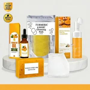 Turmeric Skin Care Kit, 5 Counts/set Facial Cleansing Pads & Soap & Oil & Cleansing Mousse & Facial Cleanser & Lathering Net, Skin Care Kit for Women & Men, Turmeric Face Wash Lunar New Year Skin Revival Kit