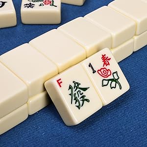 Cedilis Chinese Mahjong Game Set with 146 Large Tiles(1.4", Ivory), 2 Dice and Red Carrying Case for Chinese Style Game, Family Gathering