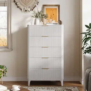 TOKSOM Home 5 Drawer Dresser for Bedroom Stylish Tall Dressers Storage Shelves Small Dresser for Closet Makeup Large-Capacity Storage Cabinet Can Hold Toys and Books,It is Available in Natural Wood Color or Walnut Wood Color